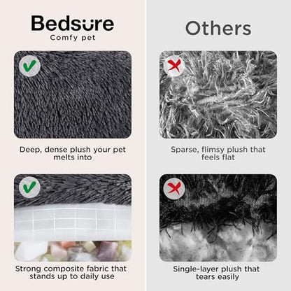 Bedsure SupportMax™ Calming Dog Beds Large Sized Dog - 36in Donut Washable Large Pet Bed,Anti-Slip ＆Removable Cover,420GSM Round Anti-Anxiety Fluffy Plush Faux Fur Bed, Fits up to 80 lbs Pets - color: Dark Grey, size: L(36x36x8)