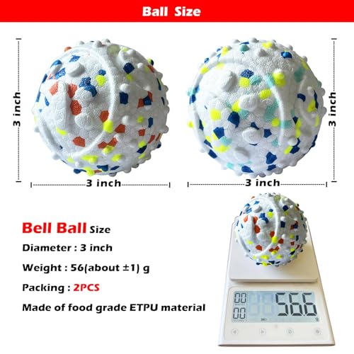 2Pack Dog Ball Squeak Toys Indestructible Dog Ball Float On Water Fetch Bouncy Durable Solid Rubber Ball for Puppy Small and Medium Dogs Playing Toys (Bell Ball 2Pcs White) - color: Bell ball 2Pcs White