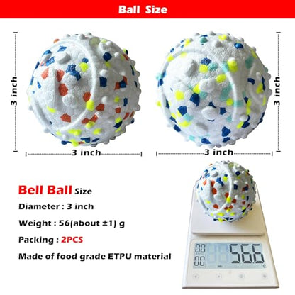 2Pack Dog Ball Squeak Toys Indestructible Dog Ball Float On Water Fetch Bouncy Durable Solid Rubber Ball for Puppy Small and Medium Dogs Playing Toys (Bell Ball 2Pcs White) - color: Bell ball 2Pcs White