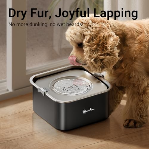 DownyPaws No Spill Water Bowl for Dogs,101oz/3L Slobber Stopper Stainless Steel, Slow Drinking Dog Water Bowl, No Mess Dog Water Dispenser Spill Proof, Dishwasher Safe, Black - color: Black