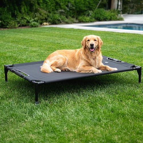 Petsfit Elevated Dog Bed for Large Dogs – Patented Anti-Sag Tension Bar, Cooling Raised Dog Cot for Outdoor/Camping/Indoor, Teslin Mesh, Non-Slip Frame, 48" - size: L-48"