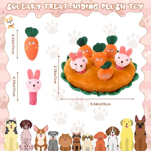 Skylety 7 Pcs Interactive Dog Toys Set, Snuffle Mat for Dogs, Treat Hiding Puzzle and Squeaky Plush, Carrot Bunny Dog Toys for Small Medium Dogs, Training and Boredom Relief Plaything - style: Carrot Bunny