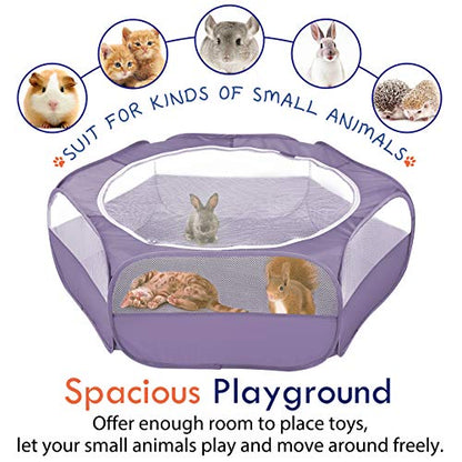 Pawaboo Small Animals Playpen, Waterproof Small Pet Cage Tent with Zippered Cover, Portable Outdoor Yard Fence with 3 Metal Rod for Chick/Kitten/Puppy/Guinea Pig/Rabbits/Hamster/Chinchillas, Purple - color: E-Purple