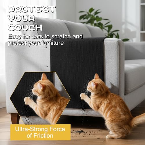 Cat Scratch Mat, Adhesive Trimmable Cat Scratching Climbing Carpet Mat Replacement for DIY Cats Tree Shelf Couch Corner Wall Cats Scratcher Furniture Protector (Black, 120 x 15.8 Inches)