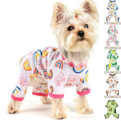 Dog Pajamas for Small Dogs, Soft Thin Pjs Jammies Cat Doggie, Summer Pet Cute Puppy Clothes Outfits Dogs Boy Girl(Rainbow Pig,XS) - color: Rainbow Pig, size: X-Small (Chest 11.8 in)