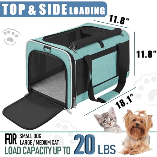 GAPZER Soft Cat Carrier Large Cat 20 lbs/Kitty Cat Travel Crate for Pet Top Load/Small Dog Sturdy Transport Fabric Carry Bag 10 Pounds/Yorkie Kennel with Pocket Teal Aqua - color: Turquoise