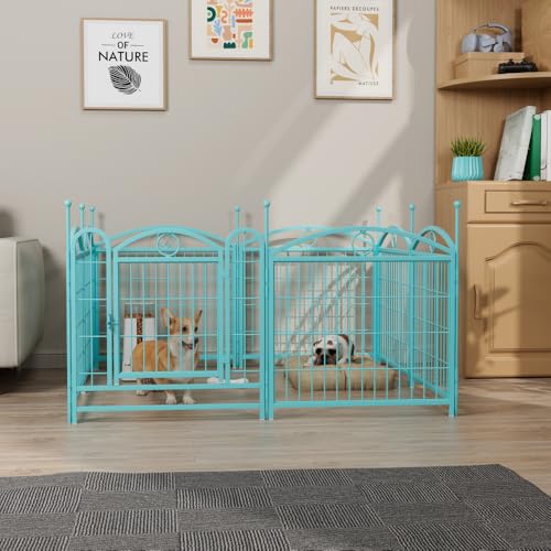 Heavy-Duty Foldable Metal Dog Playpen for Indoor and Outdoor Use – Sturdy Pet Exercise Pen with Secure Door and Easy Assembly (Blue + Iron)