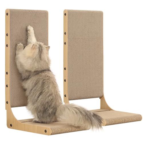 Zakkart 2-Pack Cat Scratching Board, 25.6'' Tall Cardboard L Shape Vertical Cat Scratchers for Indoor Cats, Cat Scratching Post for Wall and Couch, Large - size: Large 2PC (25.6'' tall)