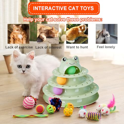 17 Pack Cat Toys, 4-Level Turntable Ball Track Interactive Cat Toy for Indoor Cats, Self Play Fun Roller with Colorful Rotating Ball Puzzle Exercise Kitten Toys Set - color: Light Green