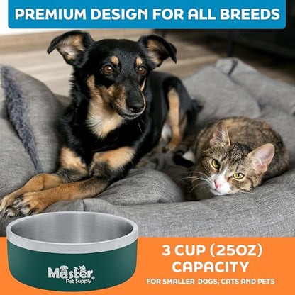 Master Pet Supply Stainless Steel Dog Bowls - 25 oz, Heavy Duty - Emerald Sea, Double Wall Extra-Thick Insulated, Non-Slip Pet Water Bowl for Dogs, Cats & Pets, Anti Rust Metal, Dish Washer Safe - color: Emerald Sea, size: 3 Cups (25 oz)