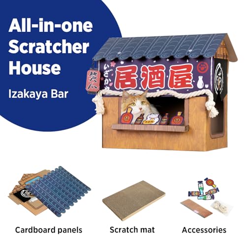 SMILE PAWS Cat Beds for Indoor Cats, Cardboard Cat House with Scratchers, Izakaya Bar, Large Sturdy Cat Furniture Condo Cave Tent, Easy to Assemble Pet Toys Accessories Stuffs, Bunny Small Animals - style: Izakaya Bar