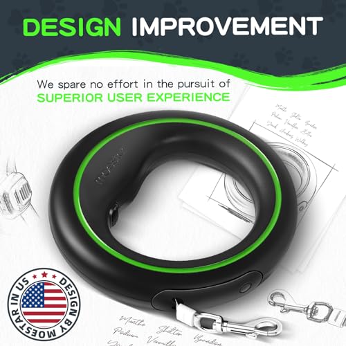 UFO Retractable Dog Leash Hands Free Wearable Dog Leash with Poop Bag Holder One-Handed Brake Pause Lock 360° Tangle Free 10ft for Up to 66lbs Medium Small Dogs (Black/Green) - color: Black/Green