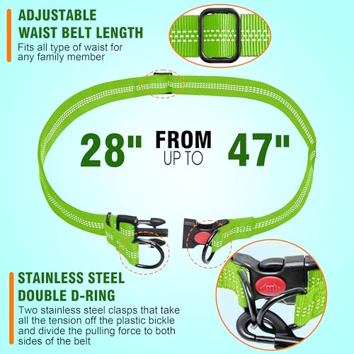 Hands Free Dog Leash with Waist Belt – No-Pull Bungee, Dual Padded Handles & Zipper Pouch for Running, Walking & Training – Adjustable Waist Leash for Large & Medium Dogs (Chartreuse) - color: Chartreuse