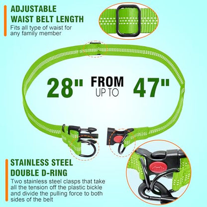 Hands Free Dog Leash with Waist Belt – No-Pull Bungee, Dual Padded Handles & Zipper Pouch for Running, Walking & Training – Adjustable Waist Leash for Large & Medium Dogs (Chartreuse) - color: Chartreuse