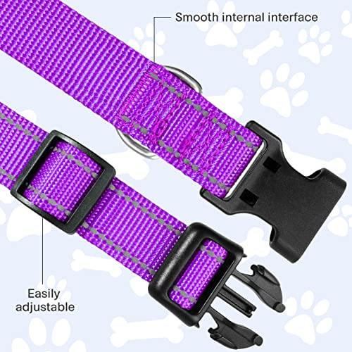 Reflective Dog Collar, Sturdy Nylon Collars for Puppy and Extra Small Girl and Boy Dogs, Adjustable Dog Collar with Quick Release Buckle,Purple,3/8" Width - color: Purple, size: X-Small (Pack of 1)