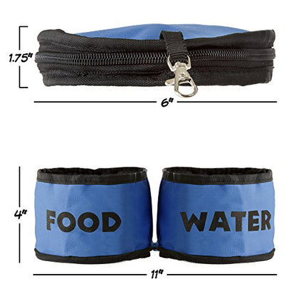 PETMAKER Collapsible Pet Bowls Collection - Portable Silicone Food and Water Dog Bowl Set, BPA and with Carabiner Clips for Travel- 2 Pack, 32oz Each Blue