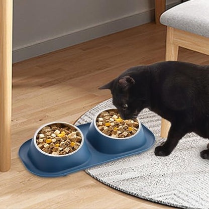 awakentti Double Dog Bowl, Stainless Steel Dog Bowl with No Spill No Skid Silicone Mat,Not Easy to Break, Pet Bowls & Dog Water Bowls for Small Puppies, Cats, Dogs and Medium Pets (Blue) - color: Blue