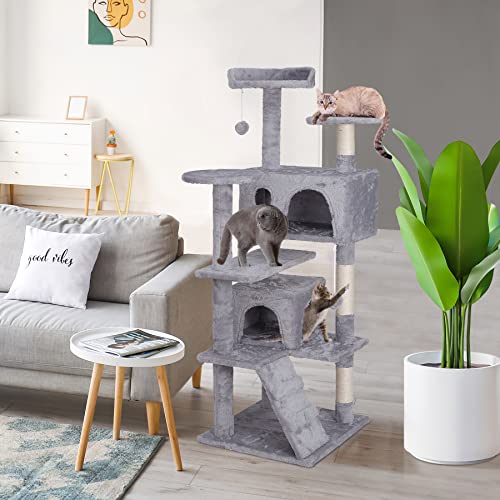 Nova Microdermabrasion 54 in Cat Tree Tower for Indoor Cats Multi-Level Cat Condo Cat Bed Furniture with Scratching Post Kittens Activity Center - color: Light Grey