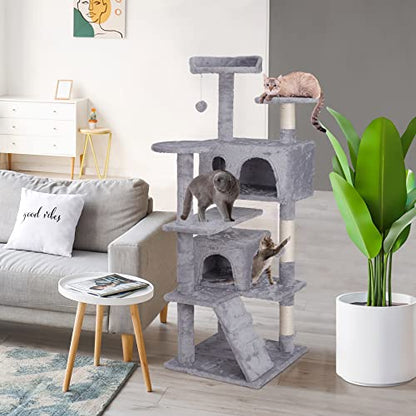 Nova Microdermabrasion 54 in Cat Tree Tower for Indoor Cats Multi-Level Cat Condo Cat Bed Furniture with Scratching Post Kittens Activity Center - color: Light Grey