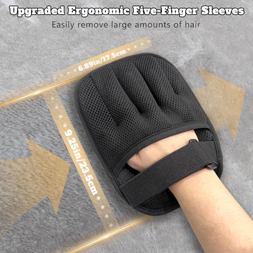 Upgraded Pet Hair Removal Glove for Cats & Dogs, Reusable Five-Finger Static Pet Glove with Adjustable Strap, Pet Hair Remover Tool On Clothes, Furniture, Laundry and Car Interior