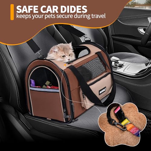 Collapsible Small Pet Carrier for Cat 15 lbs with Fashion Pocket, Lightweight Sturdy Travel Carry Bag Little Puppy Dog, Breathable Stylish Kitten Soft Cage Kennel, 17.7x11.0x11.8 Inch Khaki - color: Khaki