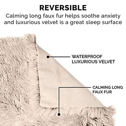 Furhaven Waterproof Throw Blanket for Dogs & Indoor Cats, Washable - Shaggy Plush Calming Long Faux Fur & Velvet Dog Blanket - Taupe, Small