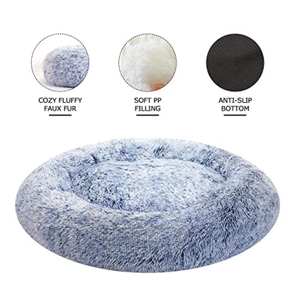 Bedfolks Calming Donut Dog Bed, 30 Inches Round Fluffy Dog Beds for Medium Dogs, Anti-Anxiety Plush Dog Bed, Machine Washable Pet Bed (Navy Blue, Medium) - color: Navy Blue, size: 30.0"L x 30.0"W x 8.0"Th