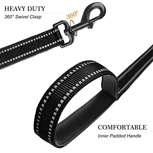 Cymiler Nylon Short Traffic Leash with Padded Handle, 3 Sizes - Small to Large, Reflective Threads - Black - color: Wide-Black