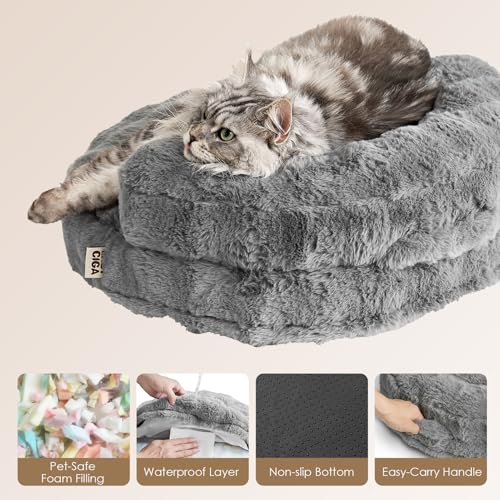 EHEYCIGA Dog Bed Medium Size Dog, Fluffy Small Dog Couch with Removable Washable Cover, Bolster Pet Sofa, Waterproof and Non-Slip, 30" x 30"x 8.5", Grey - color: Grey, size: 30"L x 30"W x 8.5"Th