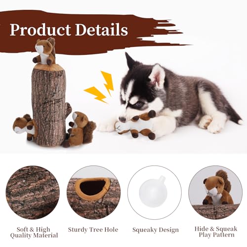 Squirrel Hide and Seek Dog Toy, Squeaky Interactive Dog Toys for Boredom, Plush Dogs Toys to Keep Them Busy, Relive Anxiety, Attract Attention, Puzzle Toy for Smal and Medium Dogs - style: Squirrel