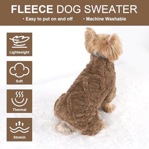 Dog Sweater Fleece Turtleneck Winter Dog Clothes for Small Dogs Girls Boy, Warm Fleece Puppy Pajamas Onesies, Pet Clothes Puppy Sweater Pjs, Doggy Jumpsuits Doggie Outfit, Browm, S - color: Browm, size: Small (Chest 15in )