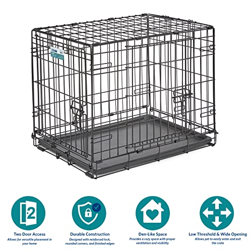 MidWest Homes for Pets 24-Inch iCrate for Small Breeds, 12-20 lbs, Single Door Folding Dog Crate with Divider Panel, Leak-Proof Tray & Secure Latch, Portable, Durable & Easy to Assemble - size: 24.8"L x 17.9"W x 19.5"H