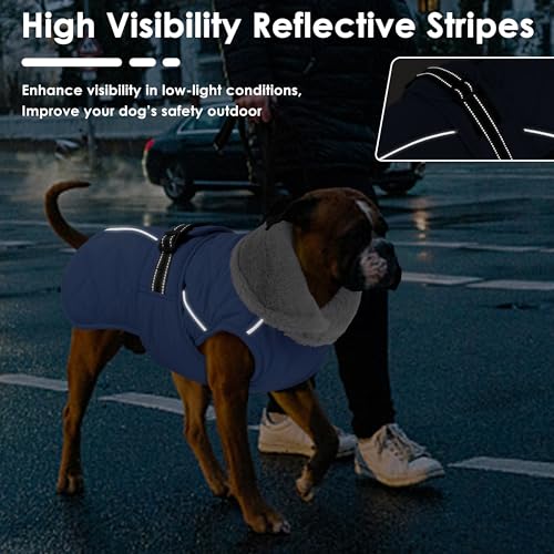 Dog Coat, Waterproof Dog Winter Jacket with Adjustable Buckle, Reflective Turtleneck Pet Snow Vest Warm Fleece Sweater for Small Medium Large Dogs - Blue, 2XL - color: Blue, size: XX-Large