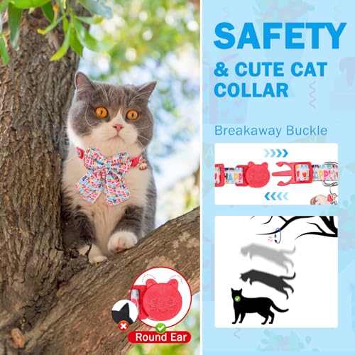 SCENEREAL Birthday Cat Collar with Bell & Stylish Bowtie, Breakaway Cat Collars Accessories for Boy Girl Small Cats, Holiday Kitten Gifts Costumes for Female Male Pets Puppy - color: Stylish Bow (Birthday Theme)