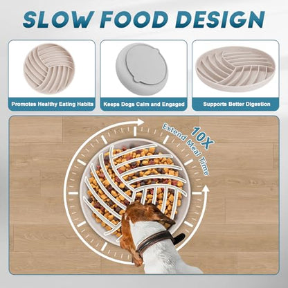 Silicone Slow Feeder Bowls for Dogs and Cats - Wet Food, Suction Cups, Interactive, Reduces Boredom, Anxiety, Anti-Choking, Non-Slip Design (Gray & Beige) - color: Gray & Beige
