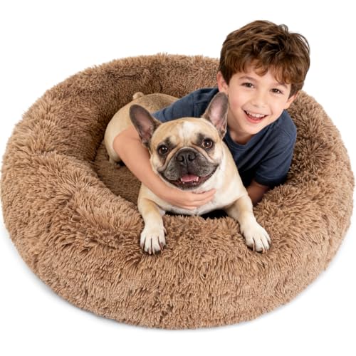 Orthopedic Dog Bed for Large Dogs Waterproof Donut Calming Memory Foam with Cooling Gel Removable Cover Anti Anxiety Pet Bed Machine Washable, Extra Comfort Plush 36"x36"x8",Camel - color: Camel, size: 36"x36"x8"