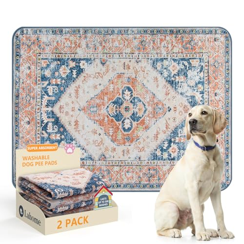 Lahome Reusable Washable Puppy Pads - 2 Pack Super Absorbent & Waterproof Dog Training Mats for Potty, Crate and Floor - Leakproof Pee Pads with Non-Slip Backing (Beige Blue, 36"x48") - color: Beige Blue, size: 3FT x 4FT (Pack of 2)