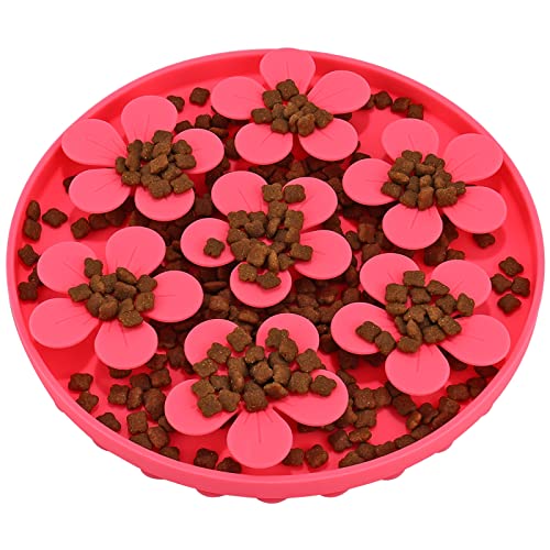 Slow Feeder,Cat Help Slow Down Eating Speed Cut Flower Silicone Rubber Cute Slow Feeder for Puppy/Cat/Dog - color: Hot Pink