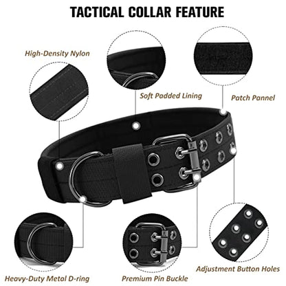 Tactical Dog Collar Military Adjustable Dog Collars Soft Nylon Training Collar with Patch Heavy Duty Metal Buckle Collars for Medium Large Dogs (Pink, L) - color: Pink, size: L