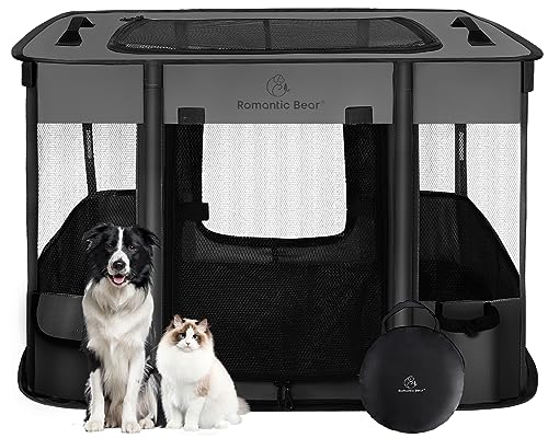 Dog Playpen,Pet Playpen,Foldable Puppy Cat Playpen,Portable Exercise Kennel Tent Crate,Water-Resistant Breathable Shade Cover,Indoor Outdoor Travel Camping Use for Small Animals with Carrying Case(M) - color: Grey, style: Medium (32"x24"x22")