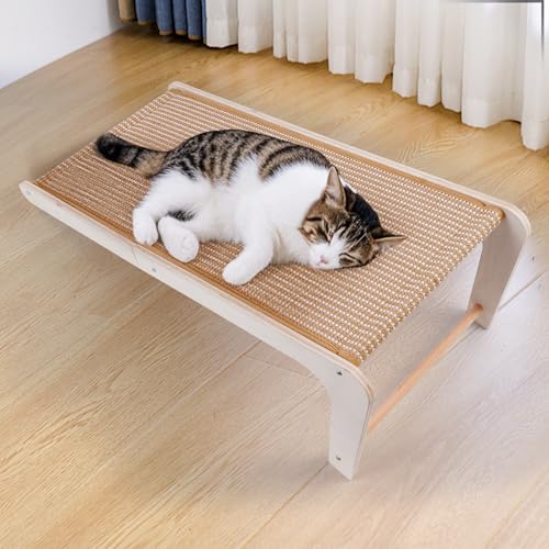 Sisal Cat Scratchers for Indoor Cats, 26.8'' L-Shape Cat Scratching Board, Solid Wooden Cats Scratch Pad with Mouse Toy, Large Cats Scratching Posts to Protect Furniture(Ramp Scratcher) - size: Ramp