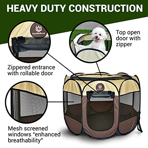 Puppy Playpen – Medium Sized Pet Playpen for Indoor & Outdoor use, Playpen for Dogs, Cats, Pets – Portable Collapsible Small Dog Playpen Crate with Mesh Side Panels - Carry Bag Included