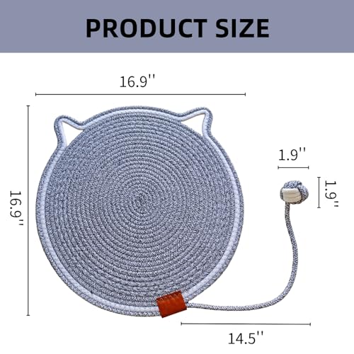 Cat Scratcher Mat, Natural Cotton Rope Cat Scratching Pad, 16.9'' Round Cat Wall & Floor Scratch Pad, Durable Double - Sided Cat Scratcher, Furniture Protector for Wall, Sofa, Couch, Carpet, Grey - color: Grey