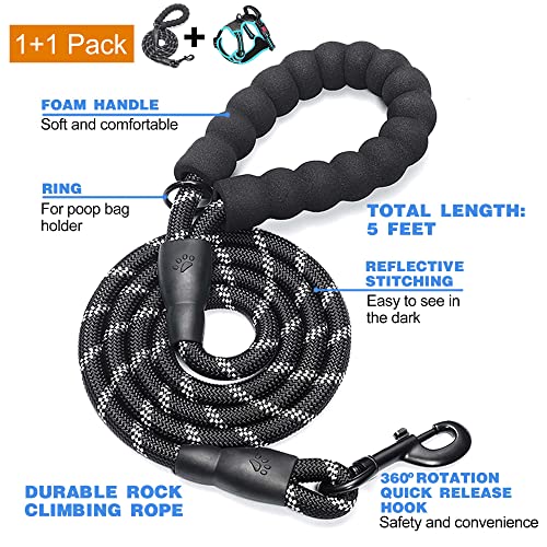 tobeDRI No Pull Dog Harness Adjustable Reflective Oxford Easy Control Medium Large Dog Harness with A Free Heavy Duty 5ft Dog Leash - color: Black/Blue Harness+Leash, size: Medium