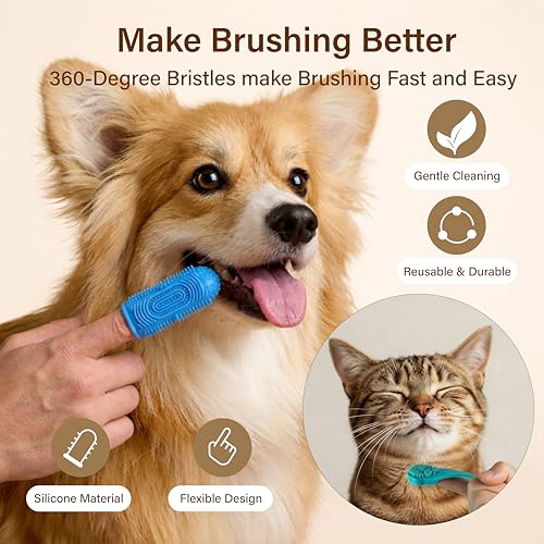 7PCS Dog Bath Supplies, Pet Grooming Kit for Dogs & Cats and Horses - Dog Washing Gloves, Pet Grooming Gloves, Dog Towel 40'' X 23.6'', Dog Bath Brush, Dog Shampoo Brush, Dog Finger Toothbrush (Blue)