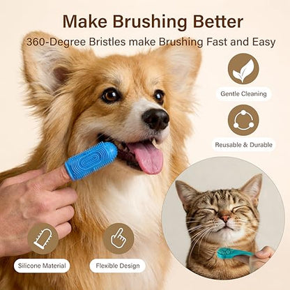 7PCS Dog Bath Supplies, Pet Grooming Kit for Dogs & Cats and Horses - Dog Washing Gloves, Pet Grooming Gloves, Dog Towel 40'' X 23.6'', Dog Bath Brush, Dog Shampoo Brush, Dog Finger Toothbrush (Blue)