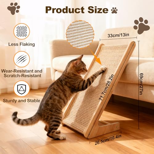 Paceray Cat Scratcher, Sisal Cat Scratcher Ramp, 27 inch L Shape Scratch Pad for Indoor Cats, Wall Furniture Protector(Large)