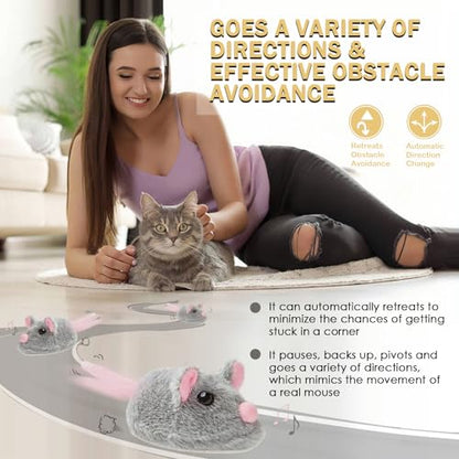 Cat Toys Squeaky Rechargeable Moving Mouse with Dynamic Magic Tail, Automatic Self Play Mouse Interactive Cat Toy for Indoor Cats, Electric Motion Activated Mice Toys for Kitten(Gray) - color: Grey