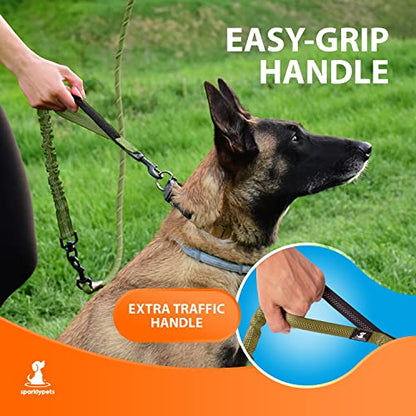 SparklyPets - Heavy Duty Bungee Rope Leash for Large and Medium Dogs - No Pull, Shock Absorber Long Dog Training Lead - No Slip Reflective Line for Outside (5.5 Ft Bungee Leash) - color: Green Range