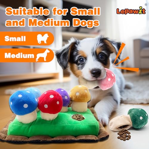 Hide and Seek Dog Toys, Squeaky Interactive Puzzle Dog Toys for Boredom and Stimulation, Dog Enrichment Toys for Small and Medium Dogs (Mushrooms, Pack of 7) - style: B-Mushrooms